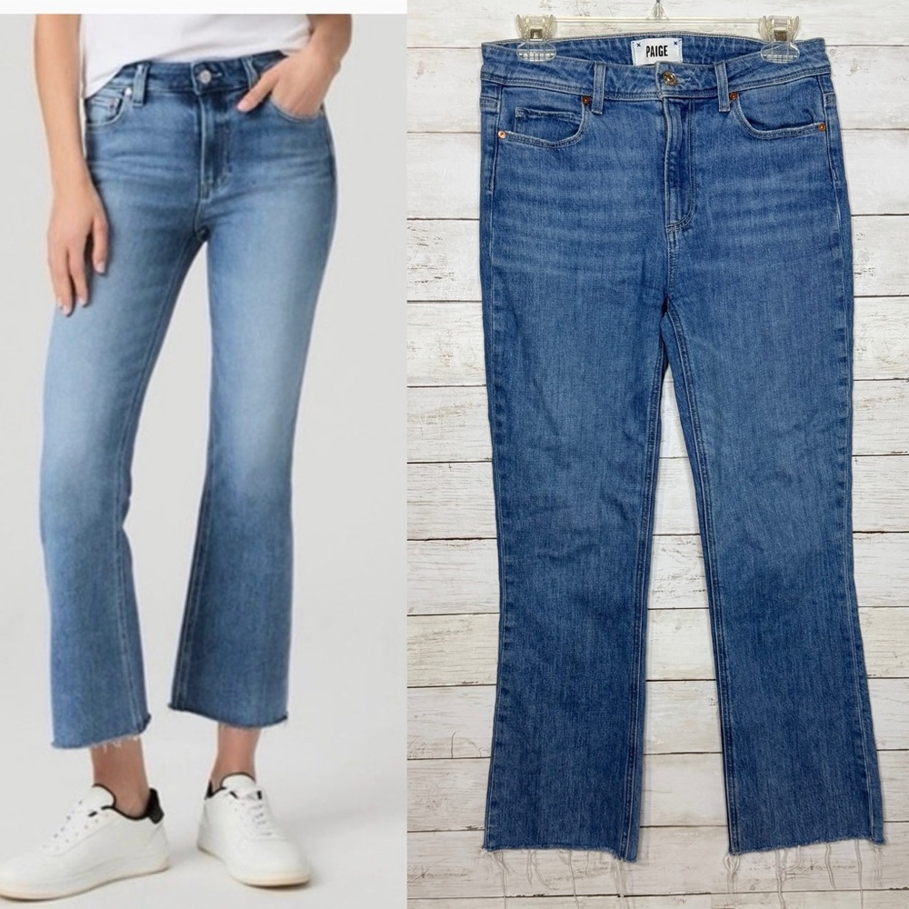 PAIGE Denim Colette Crop Flare Raw Hem Jeans Shoreside Medium Wash Size 27
